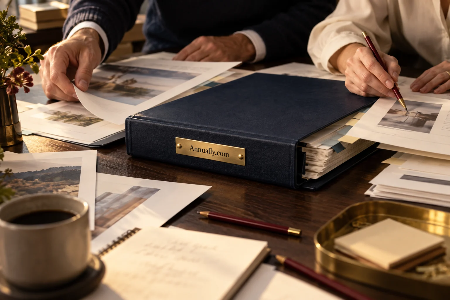 A workspace for the annual report rush